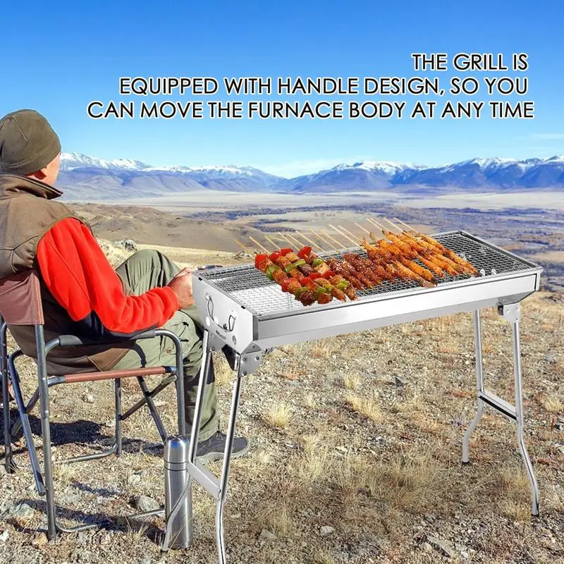 Folding Portable Barbecue Charcoal Grill Stainless Steel Large BBQ Grill Tool For Outdoor Cooking Camping Picnics Beach - Image 4