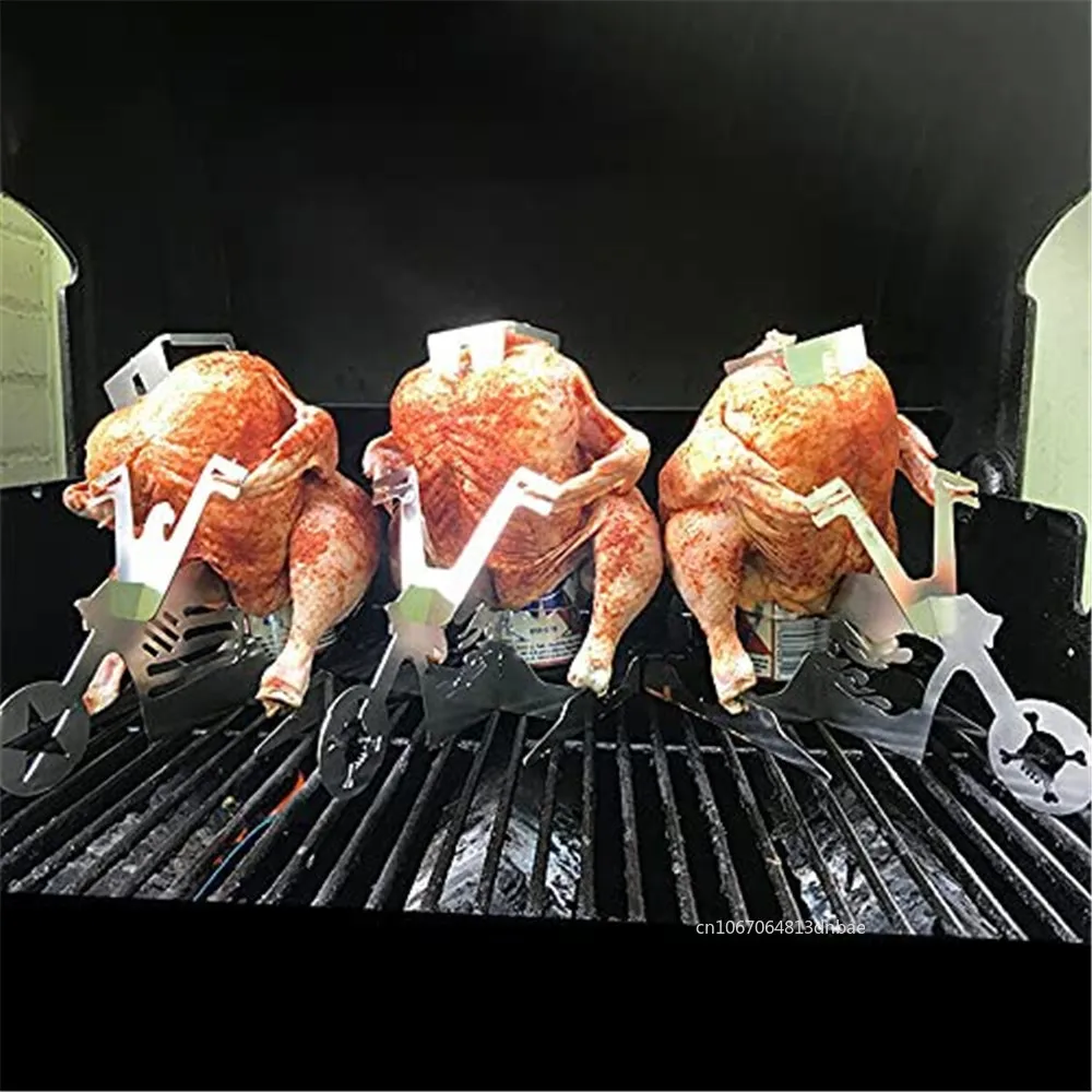 1 Set Portable Chicken Stand American Motorcycle BBQ Grill Stainless Steel Barbecue Rack Holder - Image 5