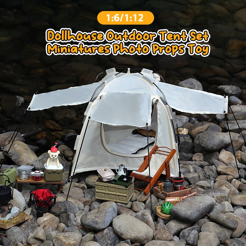 1:6 1:12 Dollhouse Outdoor Tent Set Mini Doll Travel Camping Kit Doll House Miniature Garden Micro Scene Decor Photo Props Toy - Image 3