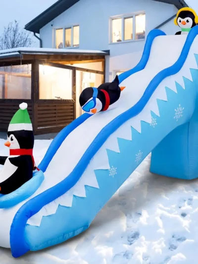 6FT Penguin Slide Blow Up Christmas Decorations Outdoor Build-in LED Lights