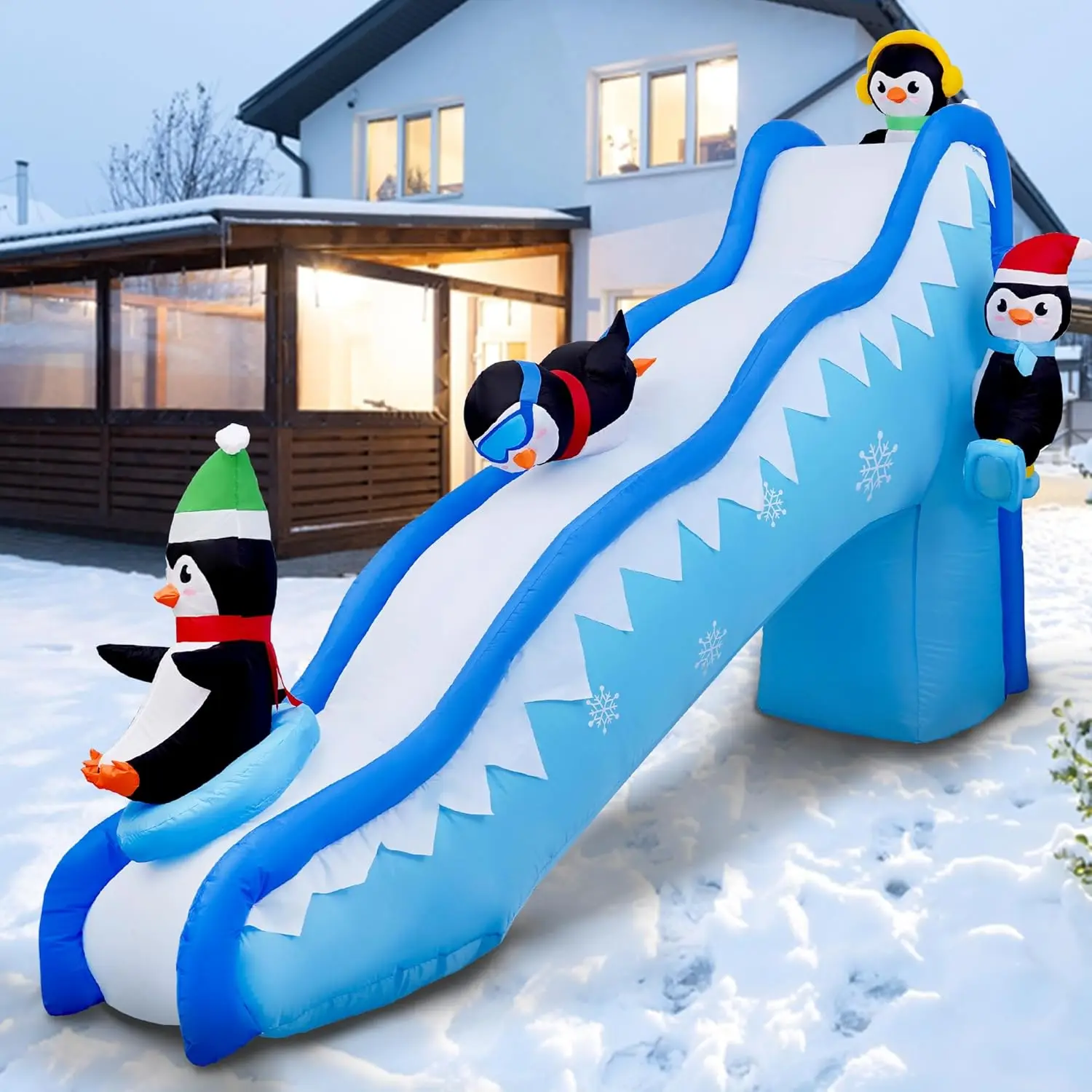 6FT Penguin Slide Blow Up Christmas Decorations Outdoor Build-in LED Lights