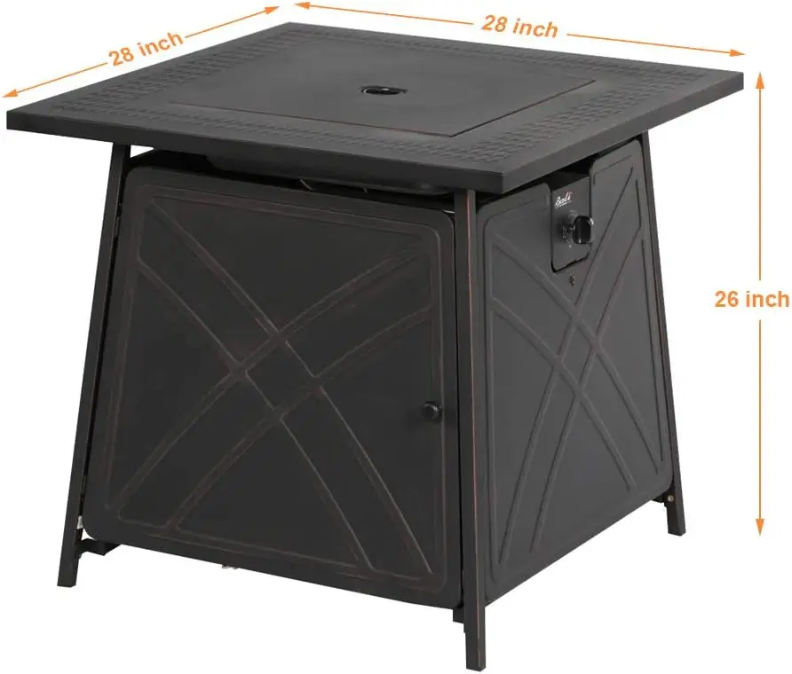 Gas FirePit Table, 28 inch 50,000 BTU Square Outdoor Propane Fire Pit Table with Lid and Blue Fire Glass - Image 5