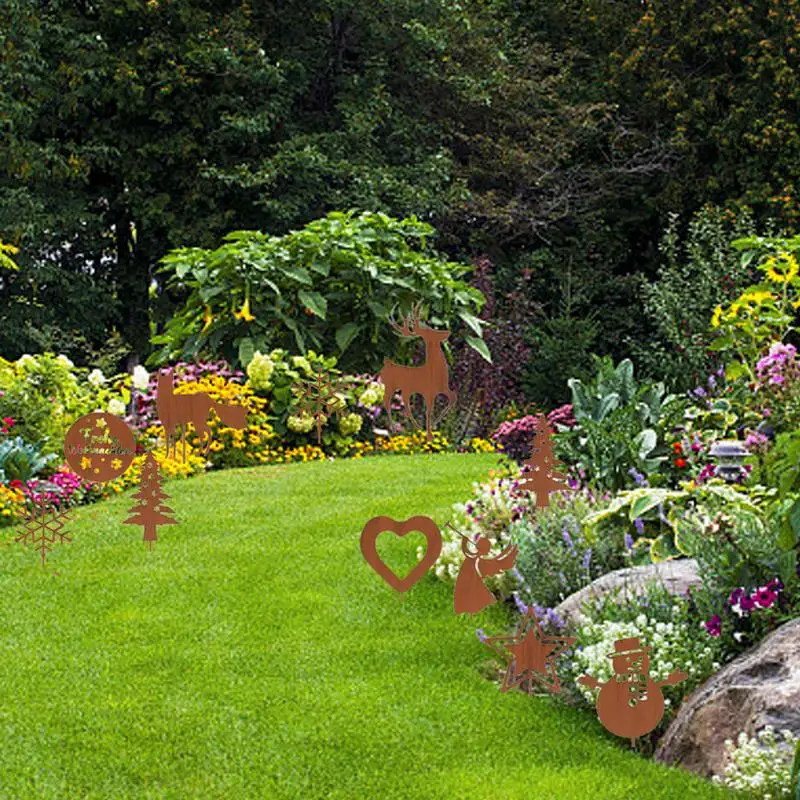 Christmas Yard Stakes Outdoor 11X Set Rusty Animal Silhouette Ground Stakes Decor For Courtyard - Image 3