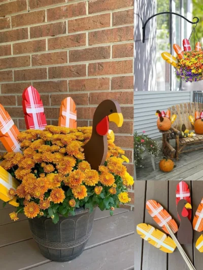 Turkey Planter Decorative Insert Ornament Wooden Flower Pot Decoration Thanksgiving Home Decor Gardening Decoration