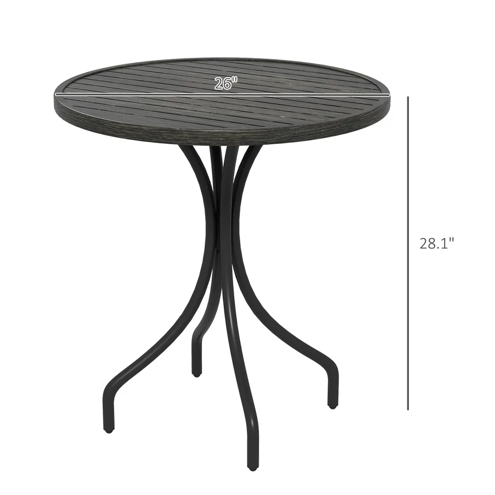 26" Round Patio Table with Steel Frame and Slat Tabletop for Garden, Backyard, Porch, Balcony - Image 3