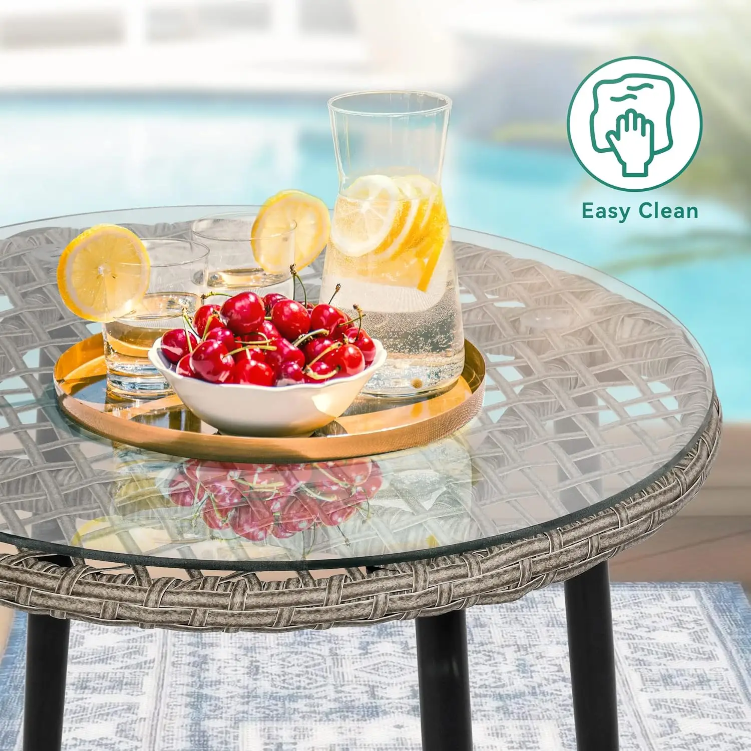 3-Piece Outdoor Patio Furniture Wicker Bistro Set, All-Weather Rattan Conversation Chairs - Image 3