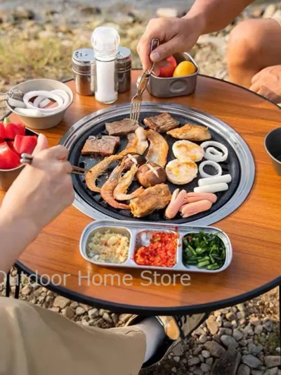 Folding Round Camping Table Outdoor Barbecue Grill Portable lightweight Brazier Stand Charcoal Table BBQ Stove Coffee Meat Table