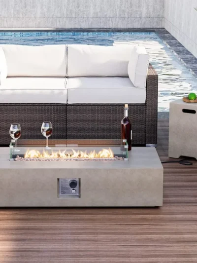 56'' Propane Fire Pit Table W Wind Guard & 20lb Tank Cover，50000 BTU Fire Pit W Waterproof Cover & Fire Stone，Fire Pit Table