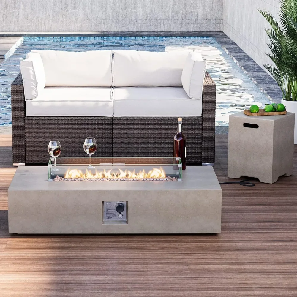 56'' Propane Fire Pit Table W Wind Guard & 20lb Tank Cover,50000 BTU Fire Pit W Waterproof Cover & Fire Stone,Fire Pit Table