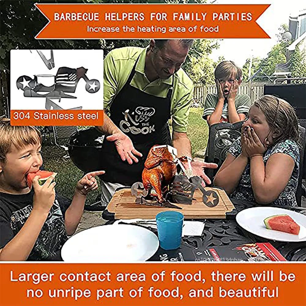 1 Set Portable Chicken Stand American Motorcycle BBQ Grill Stainless Steel Barbecue Rack Holder - Image 4