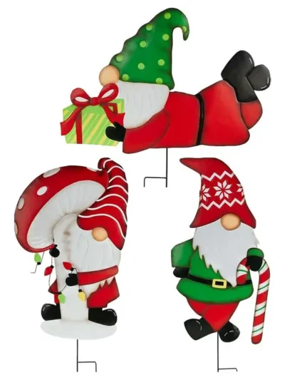 Outdoor Metal Gnome Sign Large Xmas Yard Stakes