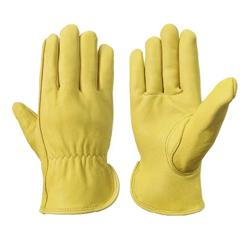 Leather Work Gloves Sheepskin Driving Gloves Men Motorcycle Gardening Safety Protective Fruit Picking Gloves Welding Glove
