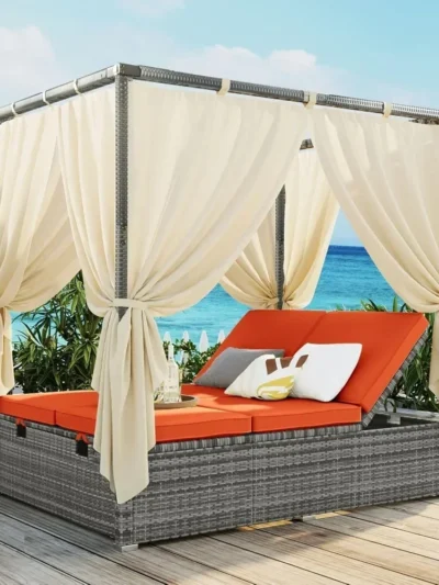 Outdoor Daybed Patio Furniture Adjustable Sunbed Set All-Weather Rattan Sun Lounger Patio Wicker Sofa