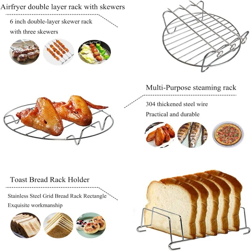 Air Fryer Bread Rack Digester Multipurpose Stainless Steel Holder Cross Wire Grill Cookware BBQ Steamer - Image 5