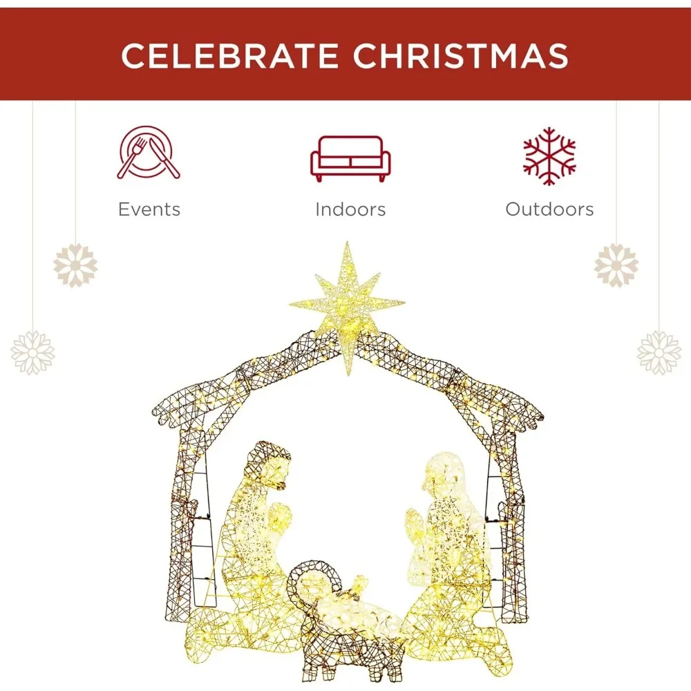 6ft Lighted Outdoor Nativity Scene, Christmas Holy Family Yard Decoration w/ 190 LED Lights, Stakes, Zip Ties - Image 3