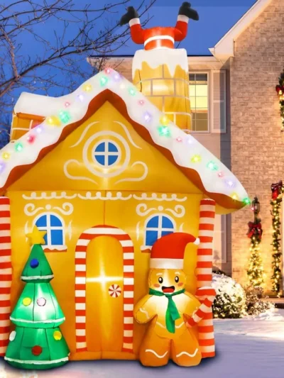 10FT Christmas Inflatables Gingerbread House Decorations, Outdoor Christmas Decorations Built-in LED