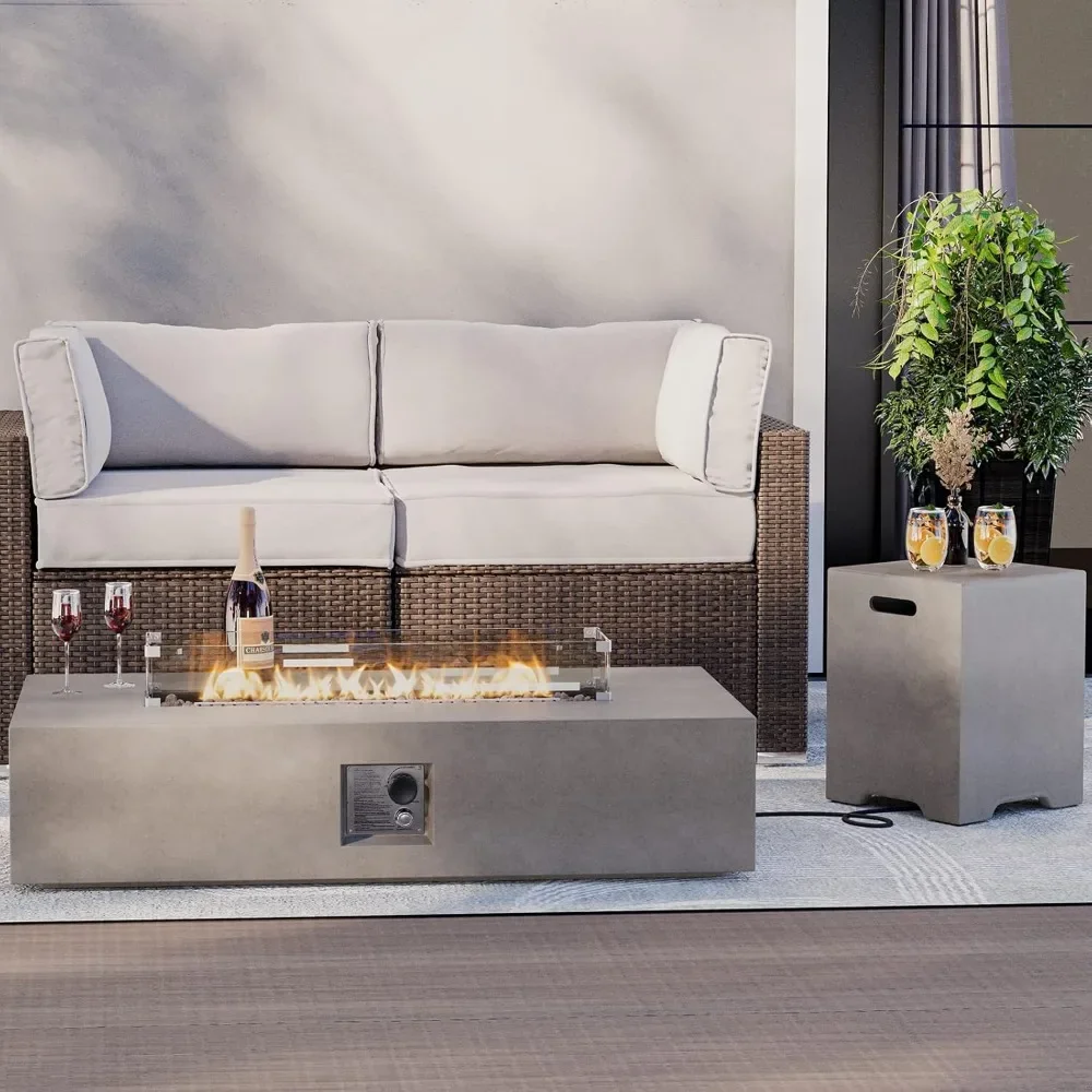 56'' Propane Fire Pit Table W Wind Guard & 20lb Tank Cover,50000 BTU Fire Pit W Waterproof Cover & Fire Stone,Fire Pit Table - Image 3