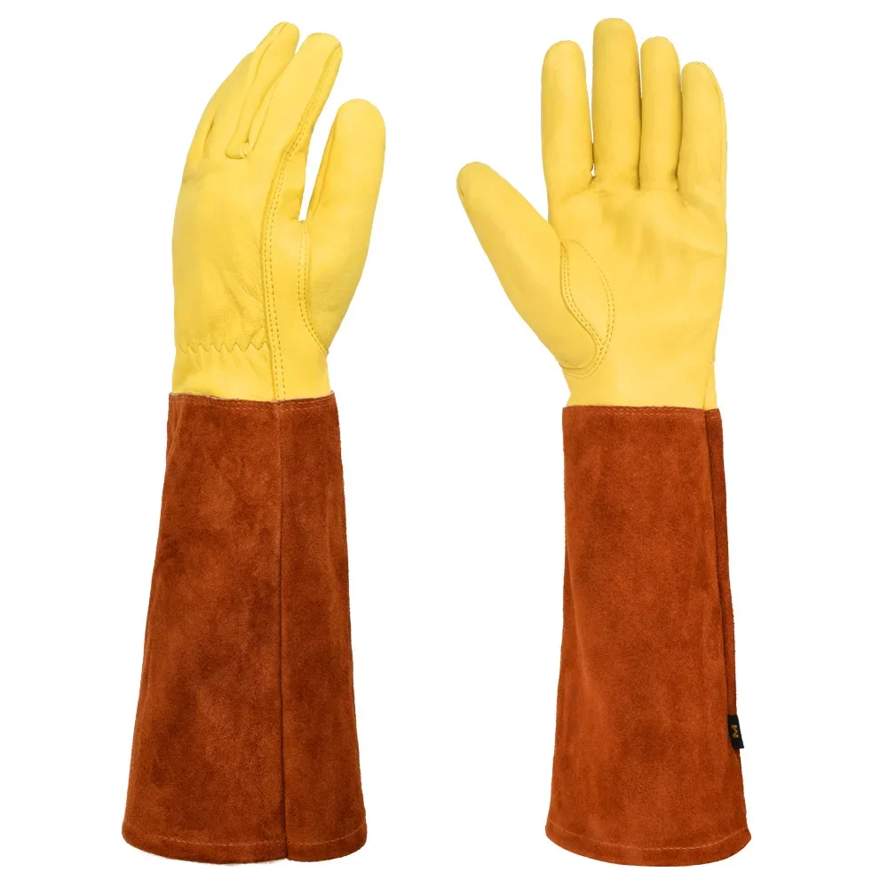 S-XL CowhideLong-tube Gardening Gloves Heavy-duty Gardening Rose Trim Spur-proof Long Sleeve Gloves Work Welding Gloves - Image 7