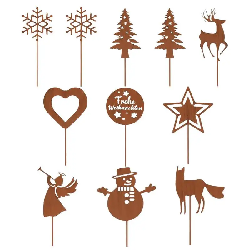 Christmas Yard Stakes Outdoor 11X Set Rusty Animal Silhouette Ground Stakes Decor For Courtyard - Image 2