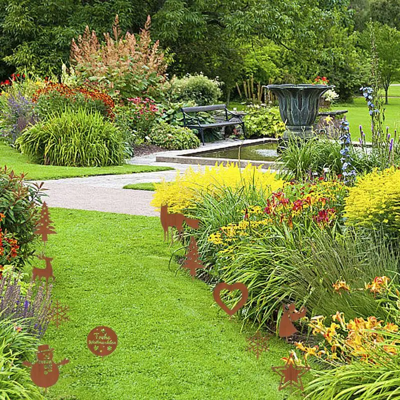 Christmas Yard Stakes Outdoor 11X Set Rusty Animal Silhouette Ground Stakes Decor For Courtyard