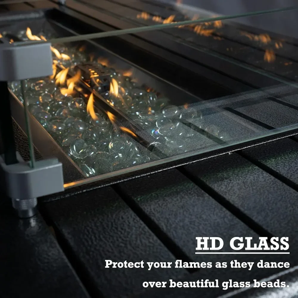 Propane Gas Fire Pit Table with Aluminum Tabletop and Glass Wind Guard Clear Glass Rocks and Slide Out Tank Holder Fire Table - Image 4