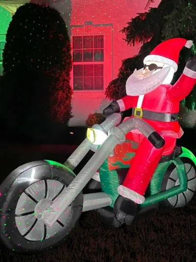 Wide Motorcycle Santa Blow Up Inflatable with Lights