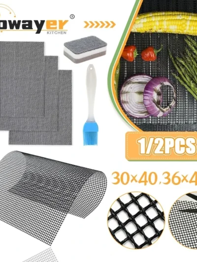 Non-stick Barbecue Mesh Mat Reusable Heat Resistance BBQ Baking Net Pad Kitchen Cooking BBQ Mat Liner Accessorie Outdoo BBQ Tool