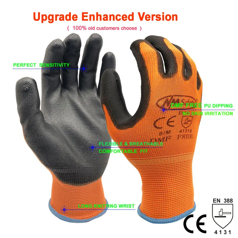 24Pieces/12 Pairs Safety Working Gloves Black Pu Nylon Cotton Glove Industrial Protective Work Gloves NMSafety Brand Supplier - Image 8
