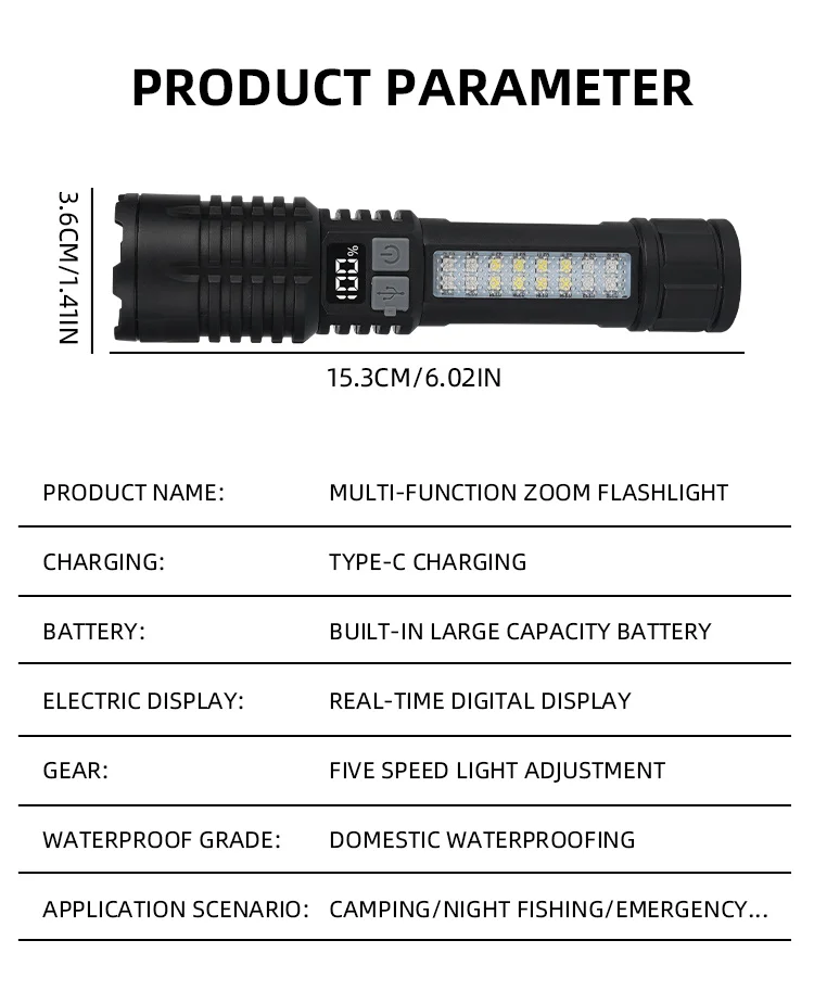 Portable Rechargeable High Power LED Flashlights With Display Screen Zoom - Image 14