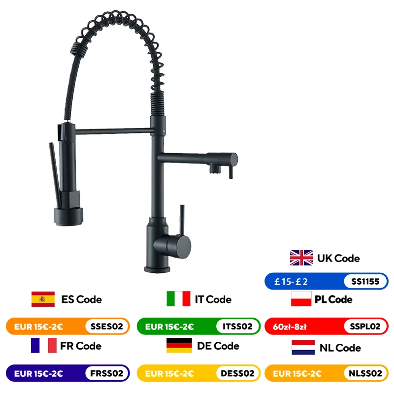 Black Kitchen Sink Faucet Pull Down Hot and Cold Water Mixer