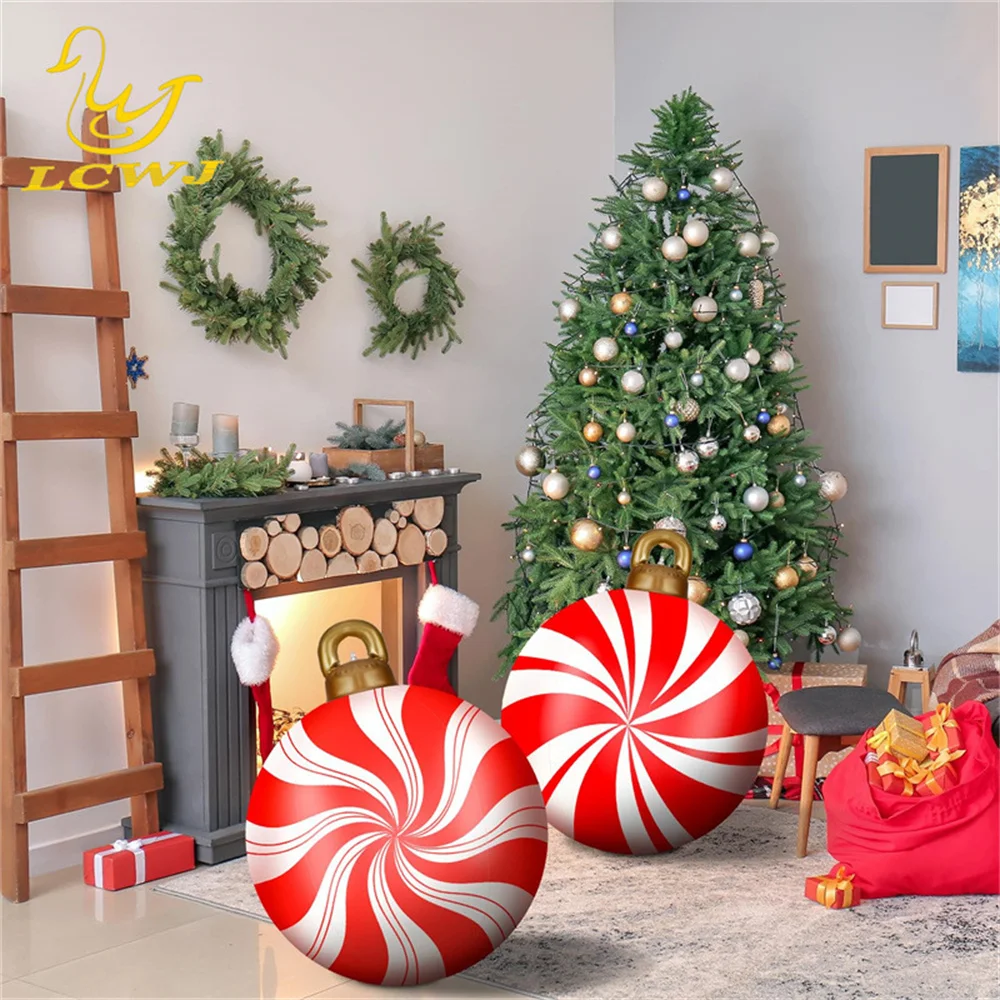 60cm Christmas Candy Decoration Balloon Outdoor Inflatable Decorated Ball PVC Giant Big Large Balls Xmas Tree Decorations - Image 3
