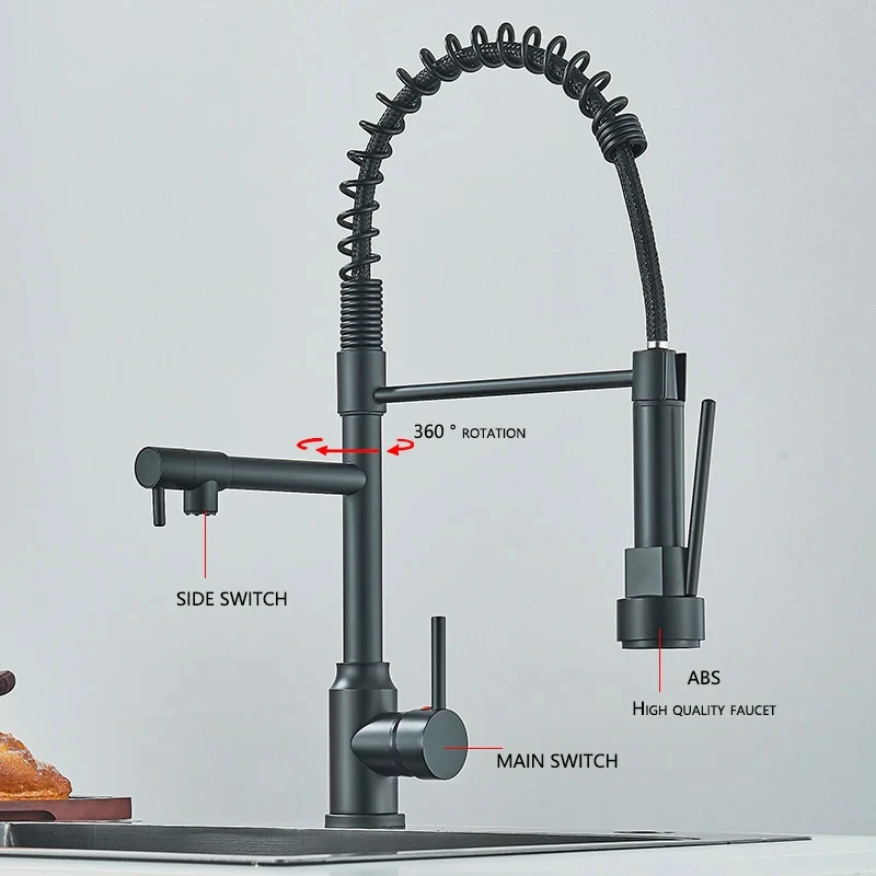 Black Kitchen Sink Faucet Pull Down Hot and Cold Water Mixer - Image 4