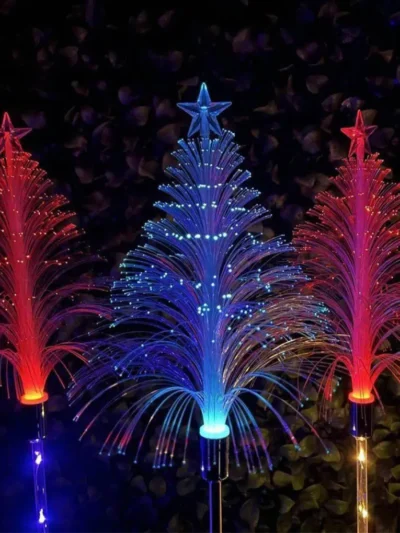 2pcs Solar Christmas Tree Waterproof 7 Color Changing Outdoor