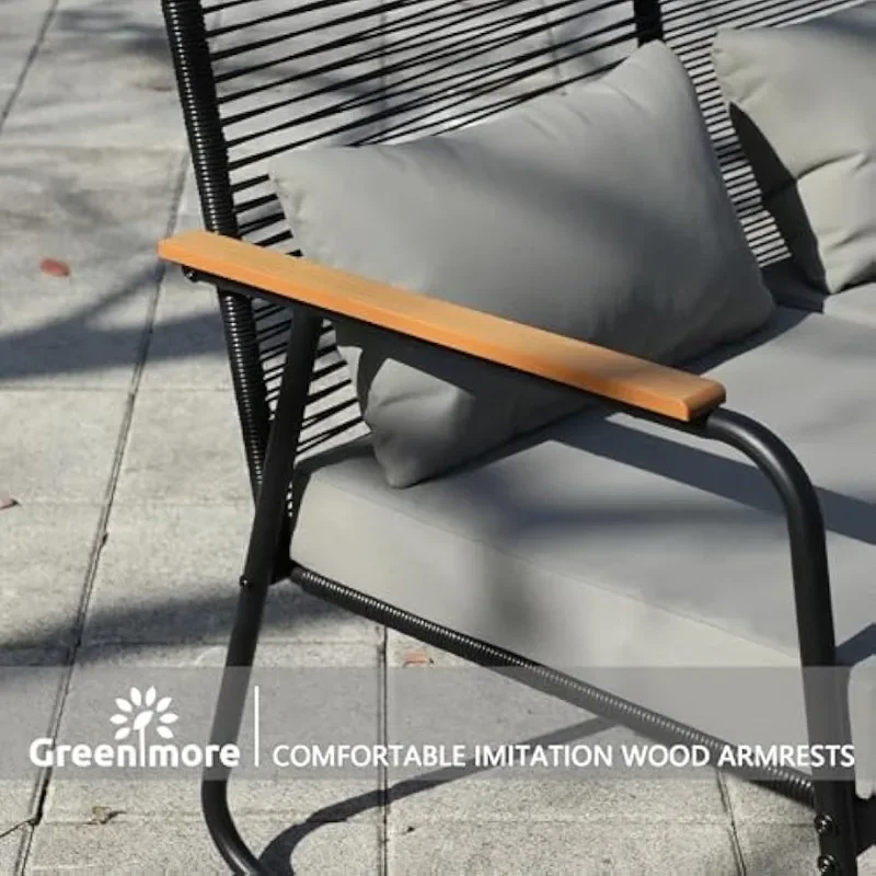 4-Piece Patio Outdoor Furniture Set,Removable&Washable Soft Cushion,Wooden Armrest,GlassTable,for Backyard,Balcony,Deck,Poolside - Image 4