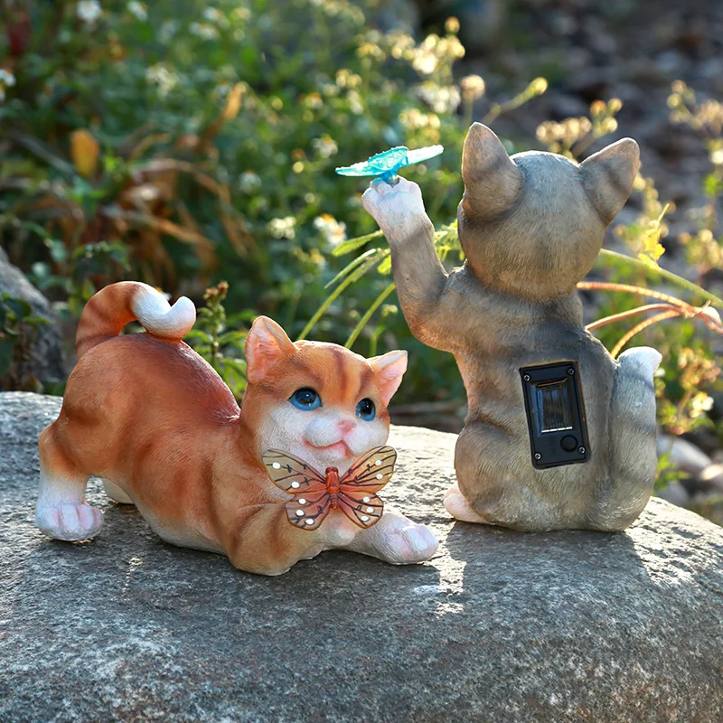 Solar Garden Lawn Animal Sculpture Luminous Resin Yard Cat Art Statue - Image 4