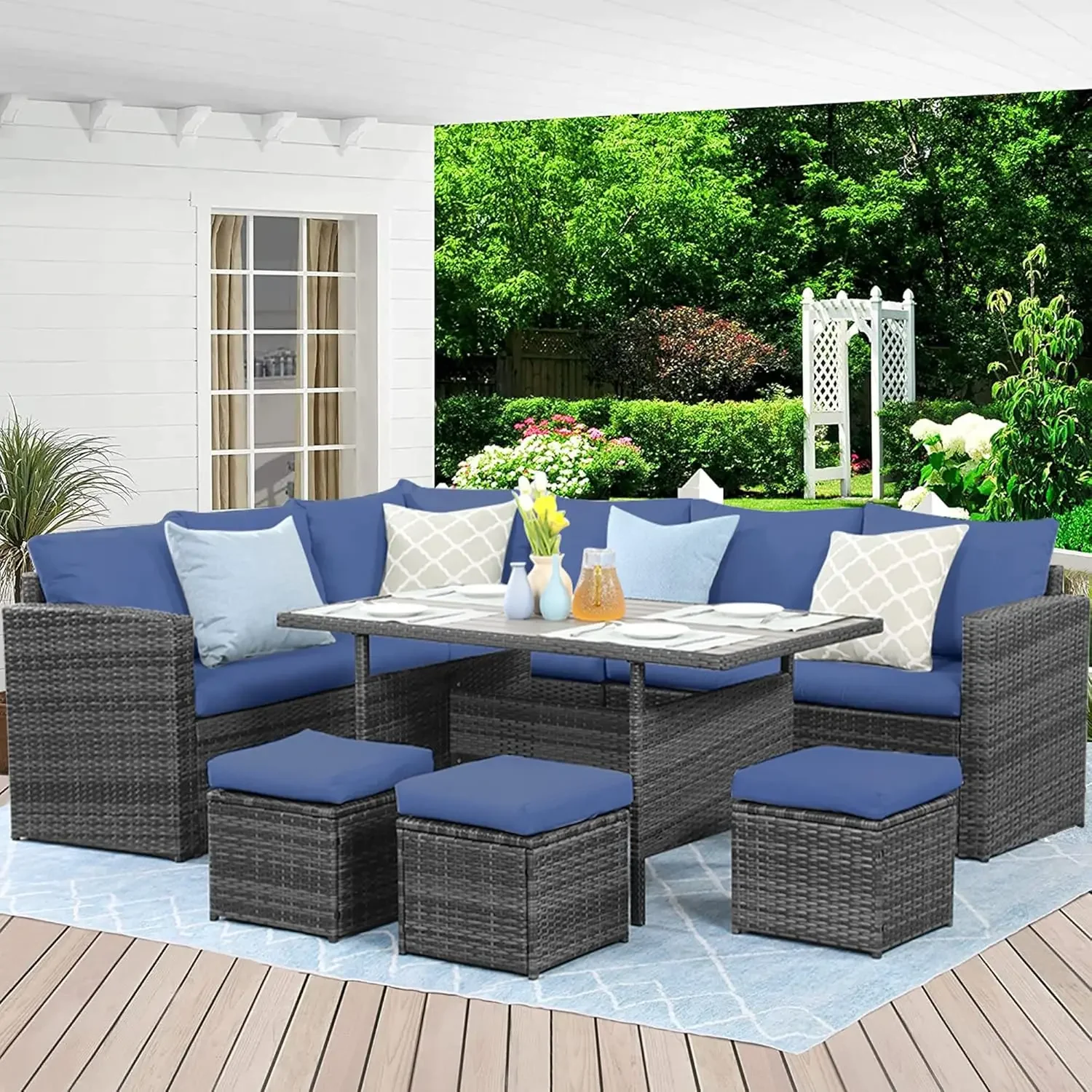 Outdoor Patio Furniture Set, All Weather Wicker Conversation Set, Garden Sofas - Image 7