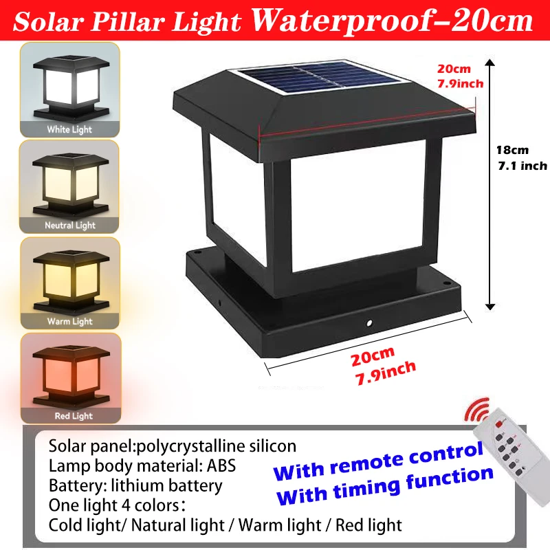 Timed LED Solar Outdoor Pillar Light Waterproof Thick Solar Lights Garden Pathway Parking Yard Outdoor Decor Lamp RC Solar Light - Image 9