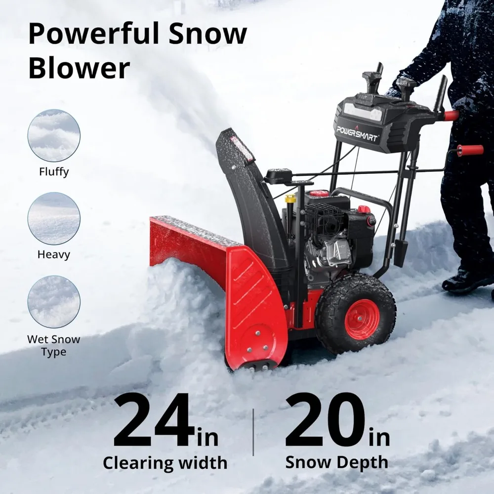 24-Inch Self-Propelled Gas Snow Blower, Powered by B&S 208cc Engine, Electric Start, 13-Inch Snow Tires, Handle Warmer,Two-Stage