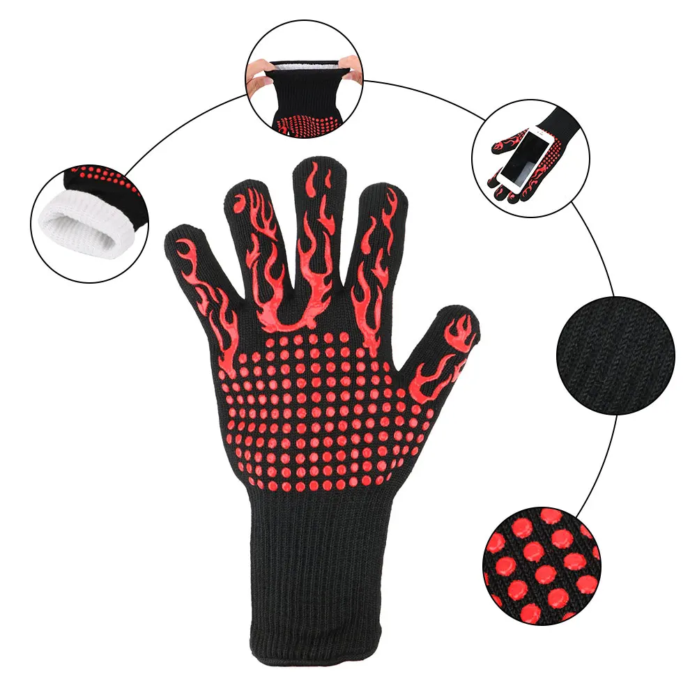 Fireproof Oven Mitts Flame Retardant 300-500 Centigrade Microwave Oven Gloves Extreme Heat Resistant Non-slip BBQ Fire Gloves - Image 5
