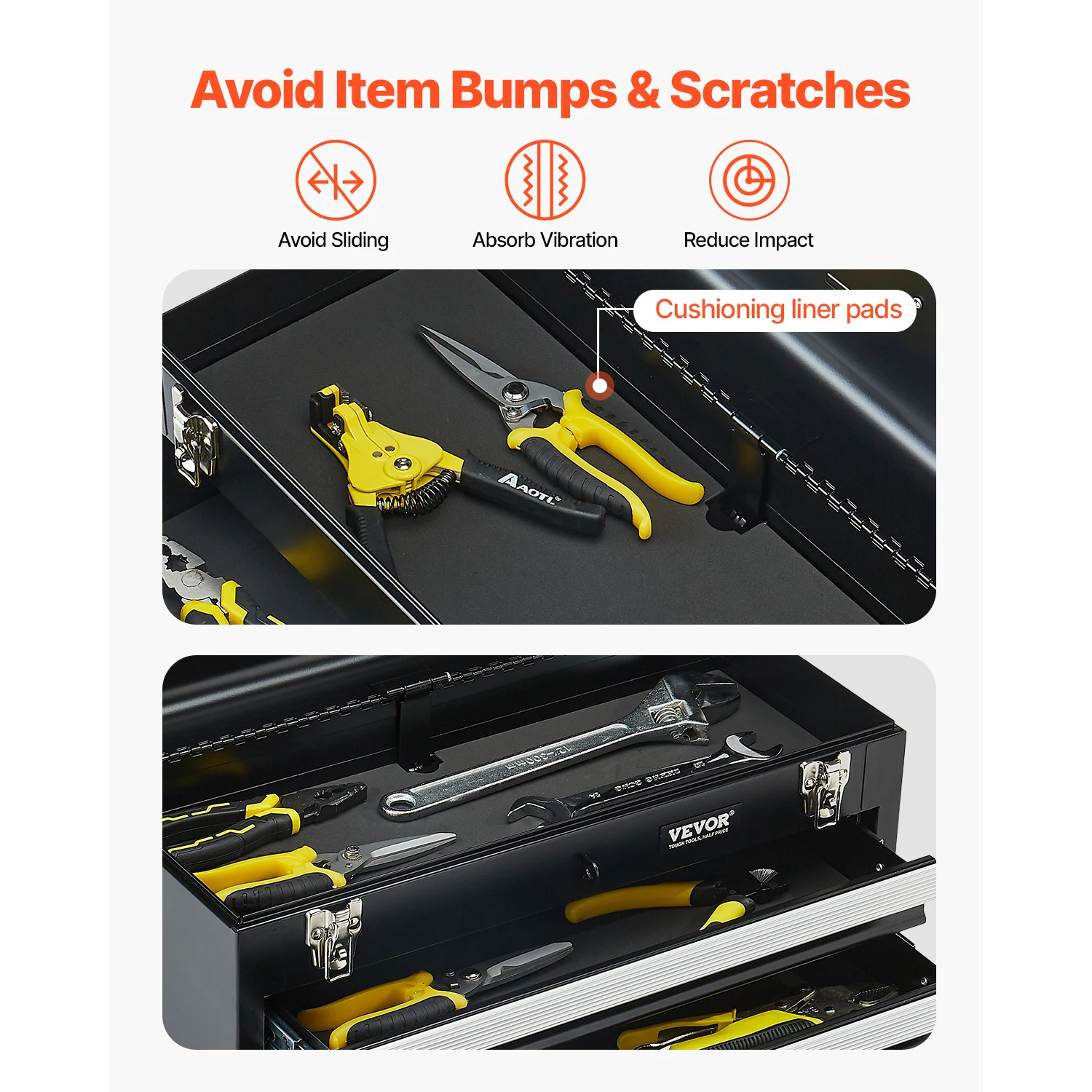 VEVOR 20in 3-Drawer Metal Tool Box Small Black/Red Tool Chest with EVA Liners - Image 6