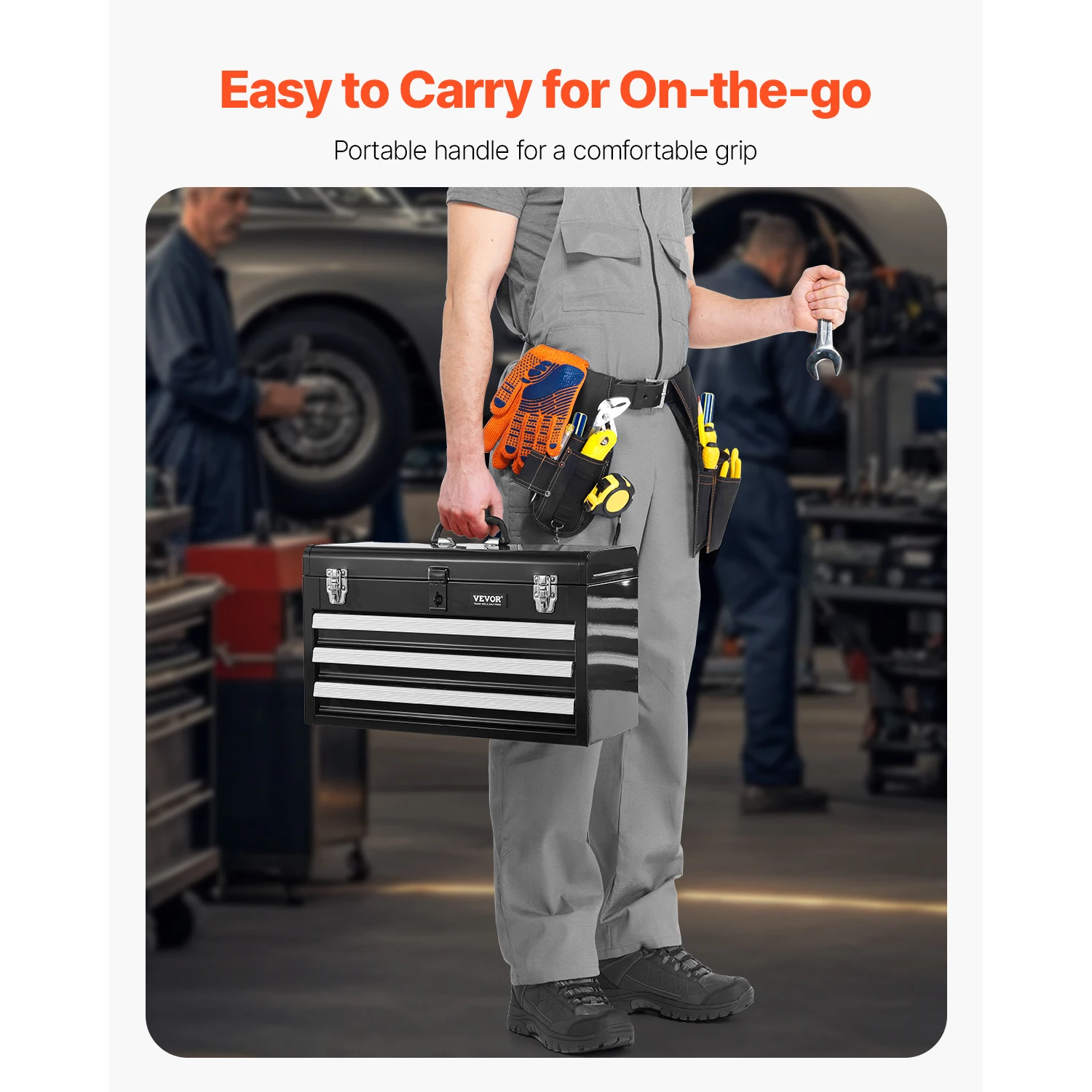 VEVOR 20in 3-Drawer Metal Tool Box Small Black/Red Tool Chest with EVA Liners - Image 5