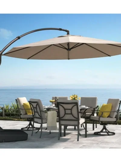 Patio Umbrella, Curvy Cantilever Umbrellas with Base, Round Large Offset Umbrellas for Garden Deck,11 FT Patio Umbrella