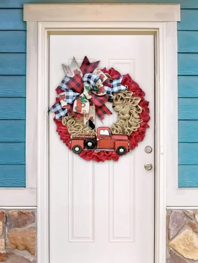 Christmas Wreath 15.74inch Wreath With Bowknot For Front Door Outdoor