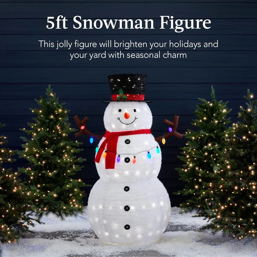 Luminous Pop-up Snowman, Large White Outdoor Christmas Decoration, Hat, Scarf, Multi-Color Lights, 5-foot, 200 LED Lights - Image 2