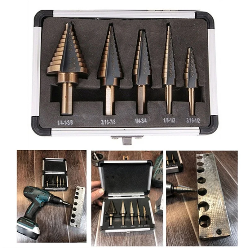 5pcs Step Drill Bit Set Carbide Drill Perforator Hole Cutter Tool - Image 3