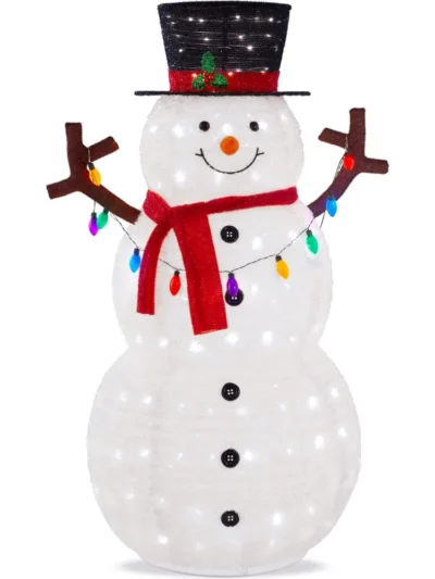 Luminous Pop-up Snowman, Large White Outdoor Christmas Decoration, Hat, Scarf, Multi-Color Lights, 5-foot, 200 LED Lights