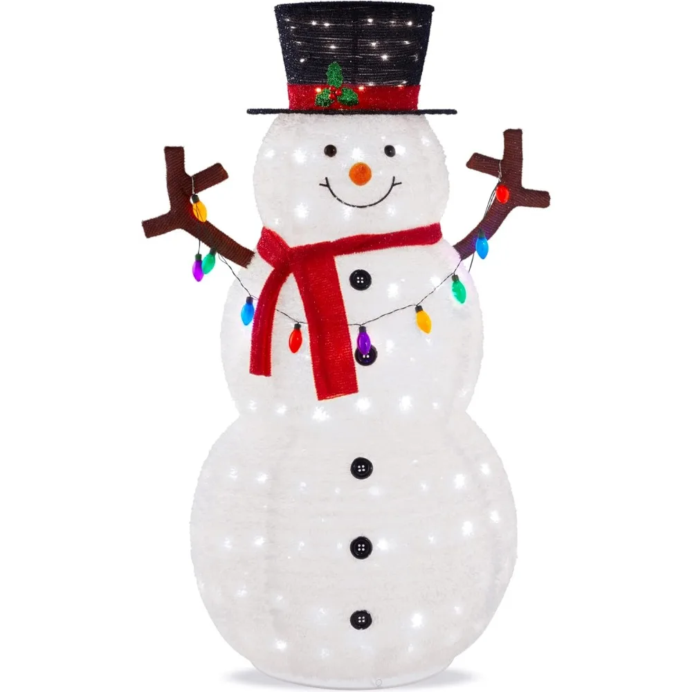 Luminous Pop-up Snowman, Large White Outdoor Christmas Decoration, Hat, Scarf, Multi-Color Lights, 5-foot, 200 LED Lights