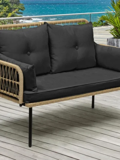 Patio Furniture Wicker Outdoor Loveseat, All-Weather Rattan Conversation for Backyard, Balcony and Deck with Soft Cushions