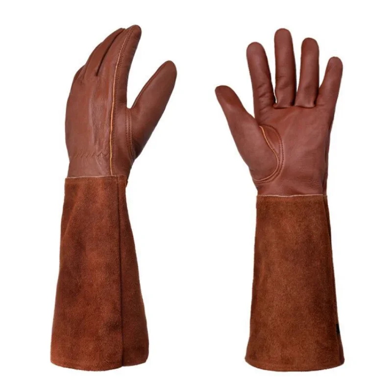 S-XL CowhideLong-tube Gardening Gloves Heavy-duty Gardening Rose Trim Spur-proof Long Sleeve Gloves Work Welding Gloves