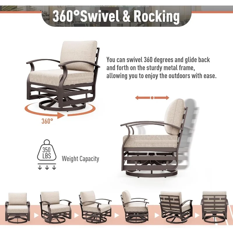 Aluminum Patio Furniture Set 5-Seat Modern Metal Outdoor Conversation Sets w/45in Propane Fire Pit Table, - Image 5